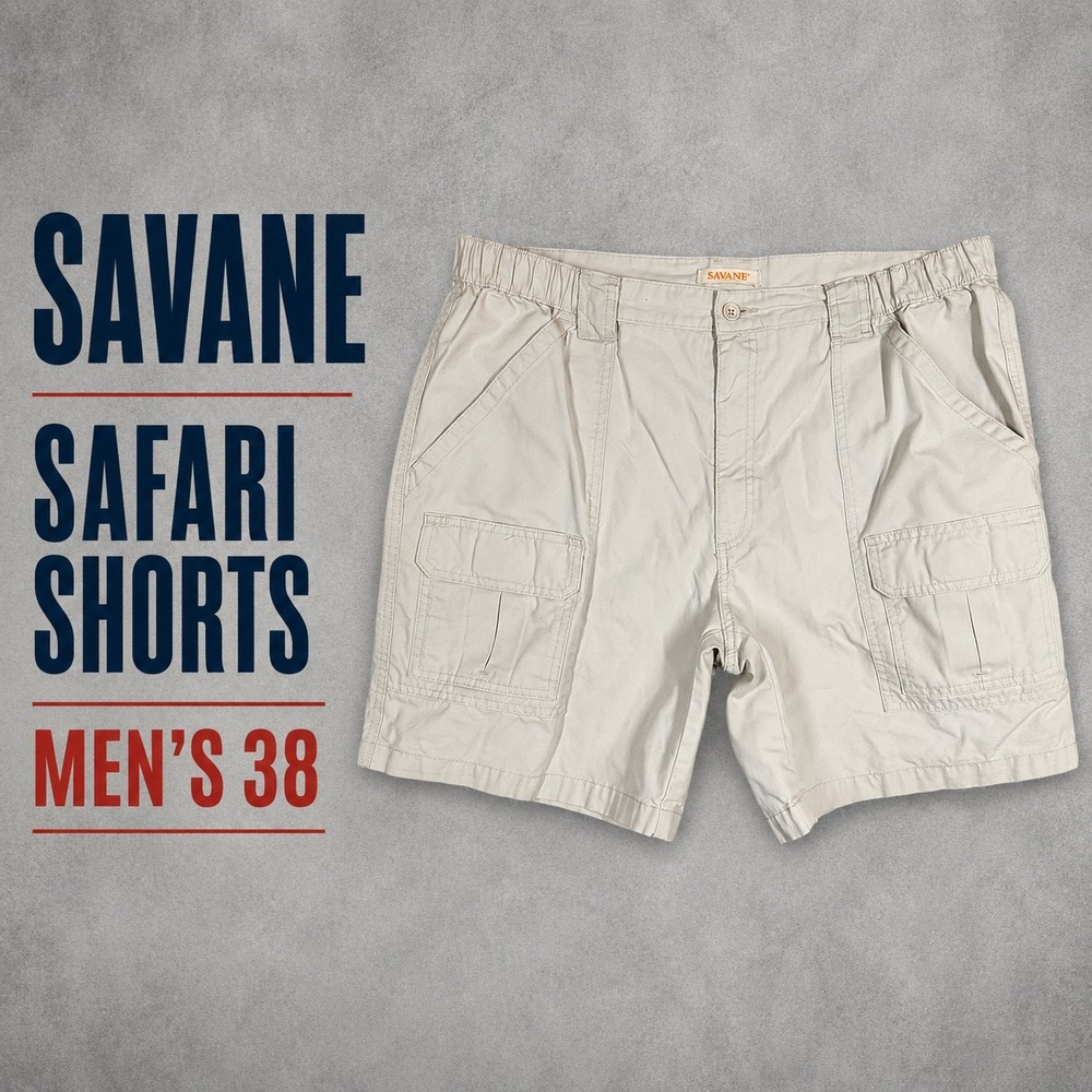 Savane Mens Safari Cargo Shorts Stone Beige Size 38 Elastic Waist SFSB0037